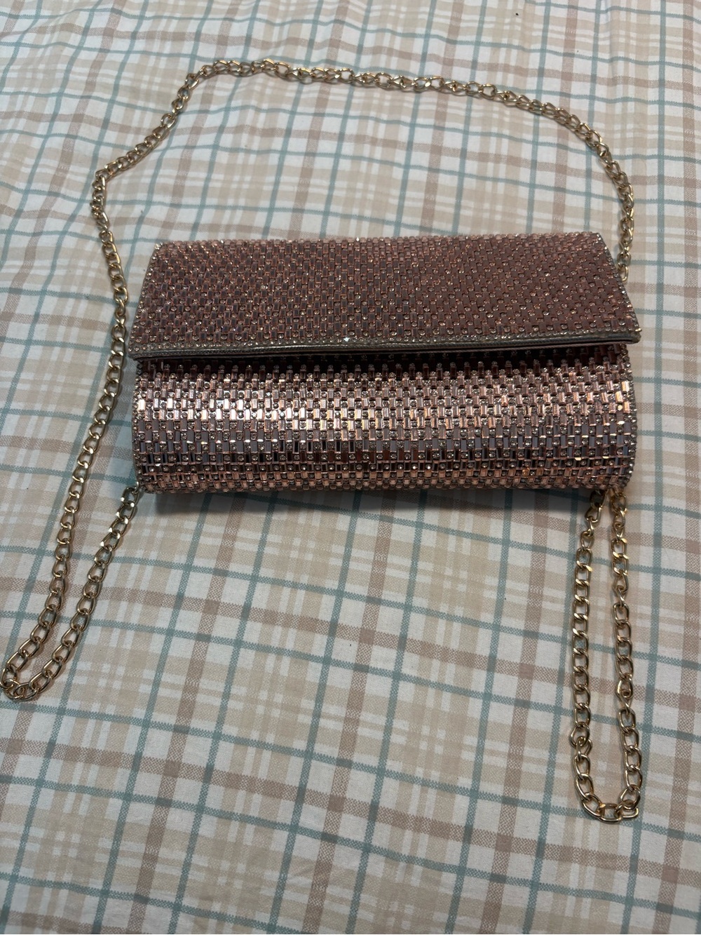 Starlet CLR-88219 Champagne Rhinestone Clutch Shoulder Bag Chain Strap NWT